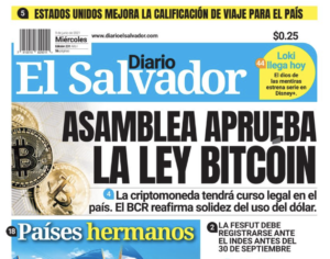 エルサルバドルでビットコイン法成立